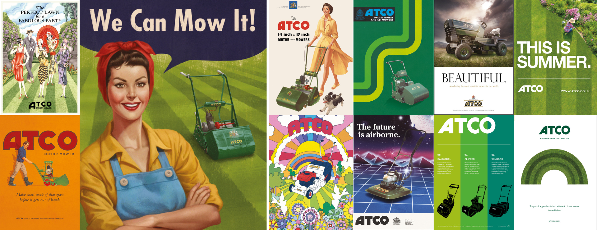 ATCO History montage images from past and present adverts
